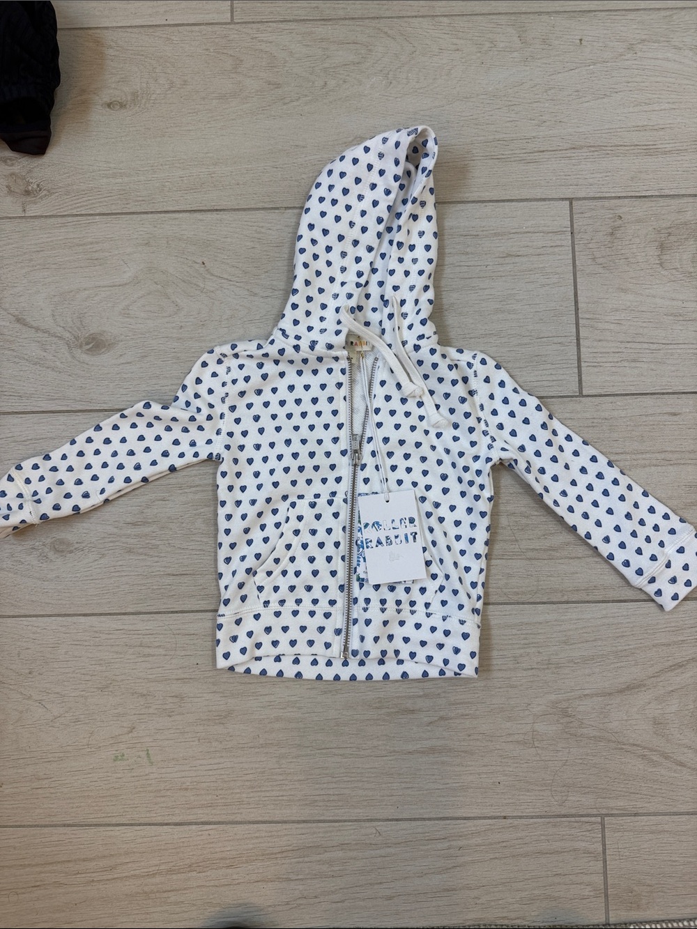 Roller Rabbit White Kids Hoodie with Navy Heart Print